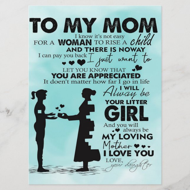 Menú Al diseño de mi madre | Carta a mamá (Anverso)