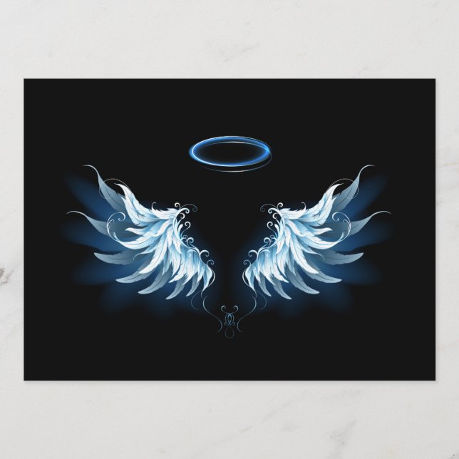 Menú Alas del Ángel Azul brillante sobre fondo negro (Anverso)