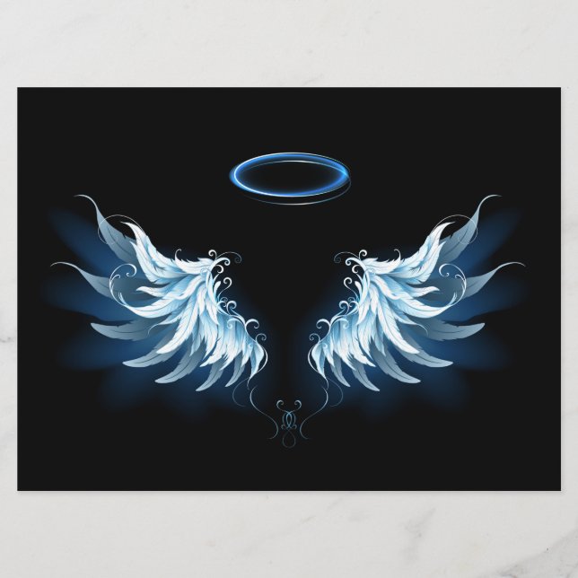 Menú Alas del Ángel Azul brillante sobre fondo negro (Anverso)