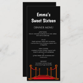 Menú Alfombra Roja Elegante Hollywood Sweet 16 Cumpleañ