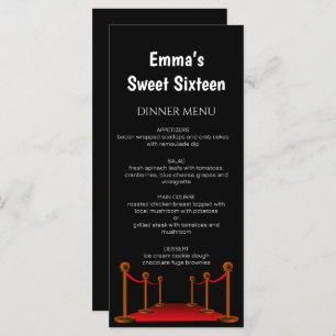 Menú Alfombra Roja Elegante Hollywood Sweet 16 Cumpleañ