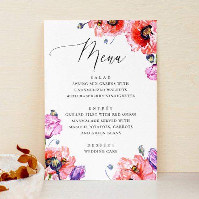 Menú Amapolas. Boda de estilo floral rojo acuarela (Subido por el creador)