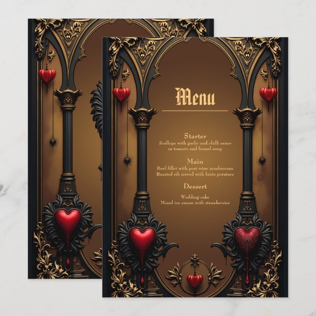 Menú Amor eterno a la sombra de la oscuridad gótica. (Anverso / Reverso)