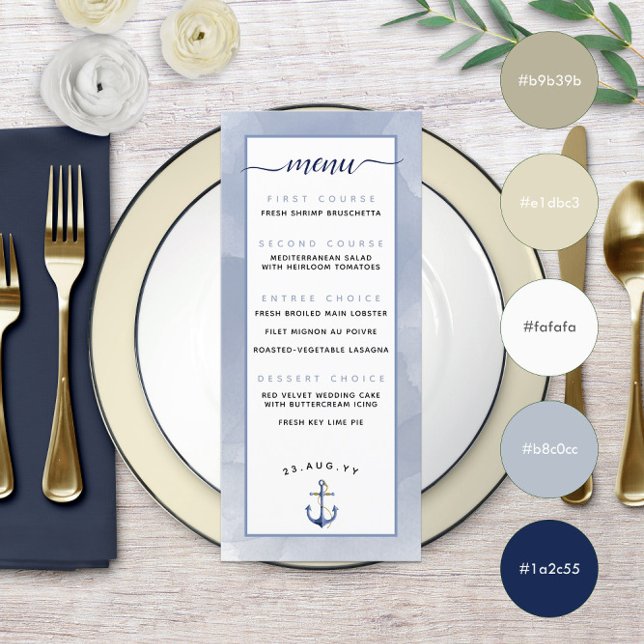 Menú 🌊 Amueblado Azul Polvoriento Incluso \ Boda Acuar (🌊Muted Dusty Blue Even \ Watercolor Beach Wedding Menu
)