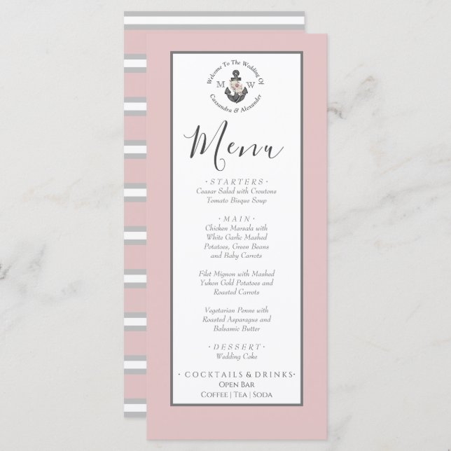 Menú Ancla floral de temática náutica Polvoriento  (Anverso / Reverso)