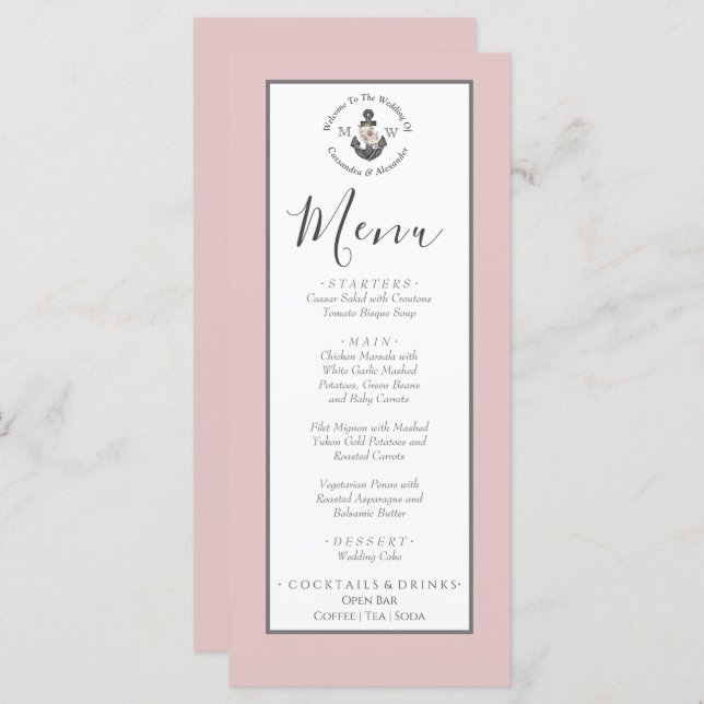 Menú Ancla floral de temática náutica Polvoriento  (Anverso / Reverso)