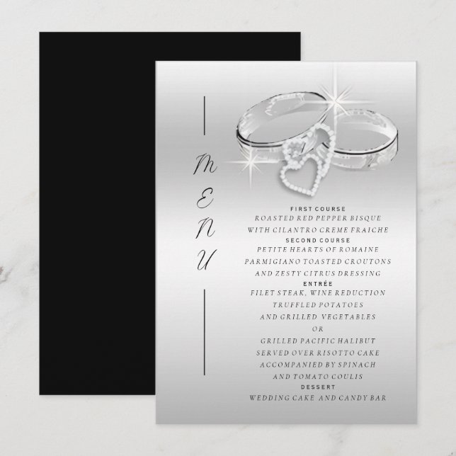 Menú Anillos de boda de plata con decoración glitzy esp (Anverso / Reverso)