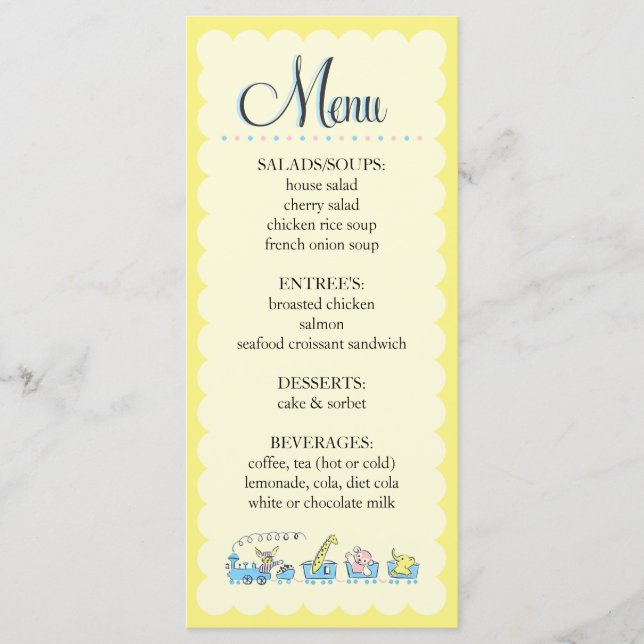 Menú animal retro del tren el | Baby Shower (Anverso)