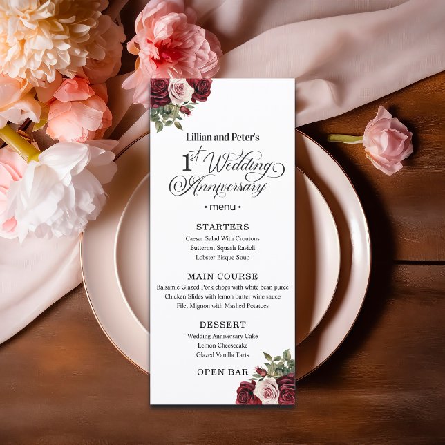 Menú Aniversario de bodas floral elegante 1 (Subido por el creador)