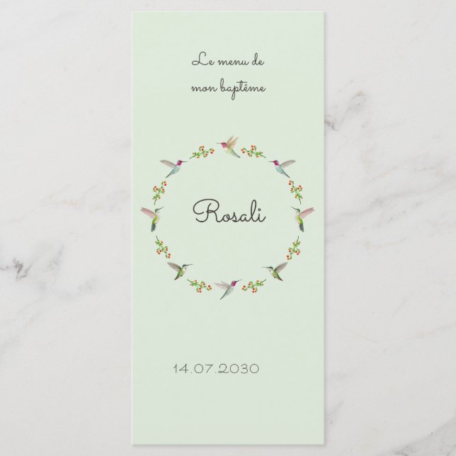 Menú Anna's Hummingbirds Baptism (Anverso)