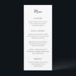 Menú Antonia Black and White Elegant Wedding<br><div class="desc">Elegantes menús de bodas con un diseño sencillo con guiones y tipos de letra serif.</div>
