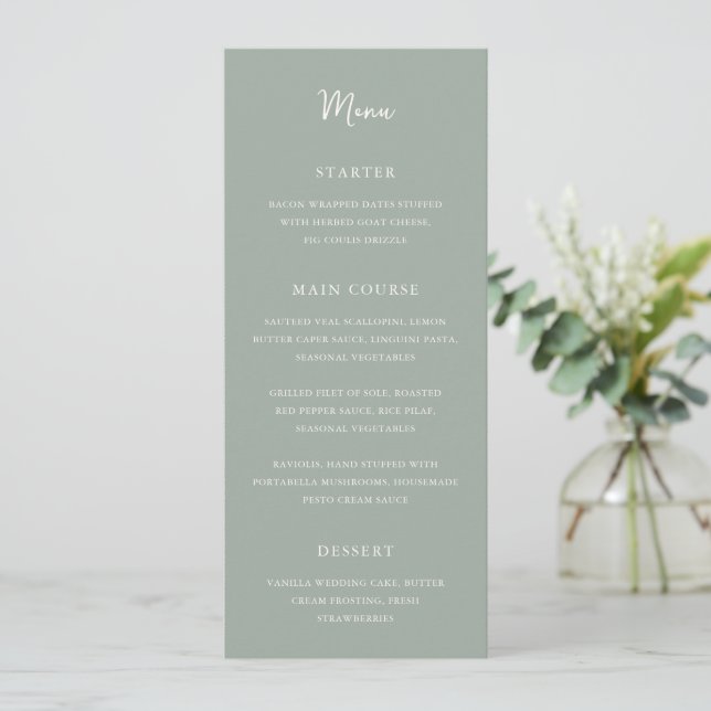 Menú Antonia Sage Green Elegant Wedding (Anverso de pie)