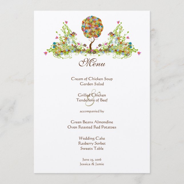 Menú Árbol de hadas de hadas floridas encantado (Anverso)