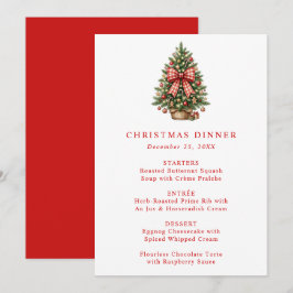 Menú Árbol de Navidad Elegante con Lazo de Gingham Rojo