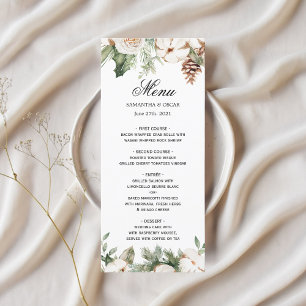 Menú Árbol de pino verde acuático y flores blancas