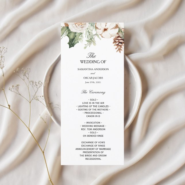 Menú Árbol de pino verde de invierno en acuarela y flor (Subido por el creador)