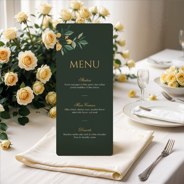 Menú Árbol floral de flores de limón Boda verde elegant (Lemon Blossom Floral Tree Elegant Green Wedding Menu (Front))