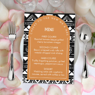 Menú Arco de Boda con Patrón Boho Moderno Naranja Quema