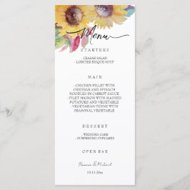 Menú Arte de acuarela de girasol artístico rústico
