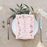 Menú Arte de Doodle Retro caprichoso | BODA<br><div class="desc">Bonitas tarjetas a la carta para complementar los ajustes de la mesa en el boda o el próximo fiesta. ¡ilustraciones extravagantes a mano! Con dibujos de línea retro que se leen como iteraciones de moda de la marginalidad del bloc de notas. El ambiente relajado es un claro alejamiento de la...</div>
