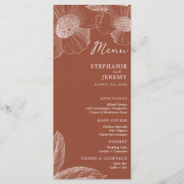 Menú Arte de línea floral de Naranja quemado de te