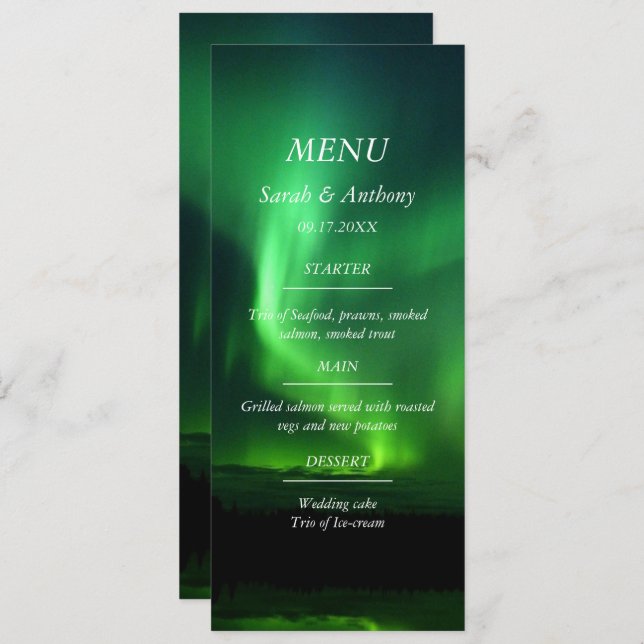 Menú Aurora Borealis Boda Food (Anverso / Reverso)