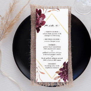 Menú Autumance Romance Gold Frame Burgundy Boda