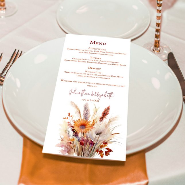 Menú Autumn Boho Floral Boda (Autumn Boho Floral White Wedding Menu)