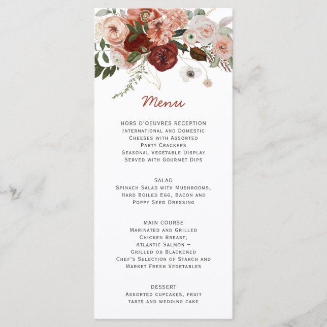 Menú Autumn Boho Watercolor Floral Boda (Anverso)