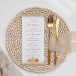 Menú Autumn Pumpkins Florals Purpurina Boda<br><div class="desc">Boda Purpurina de oro de las calabazas de otoño de Florals. Un toque de brillo con falso purpurina en oro que bordea la parte superior e inferior y naranja otoñal, calabazas y flores de crema adornadas con falsos purpurinas en la parte inferior. Un guión elegante para Menu y fácil de...</div>