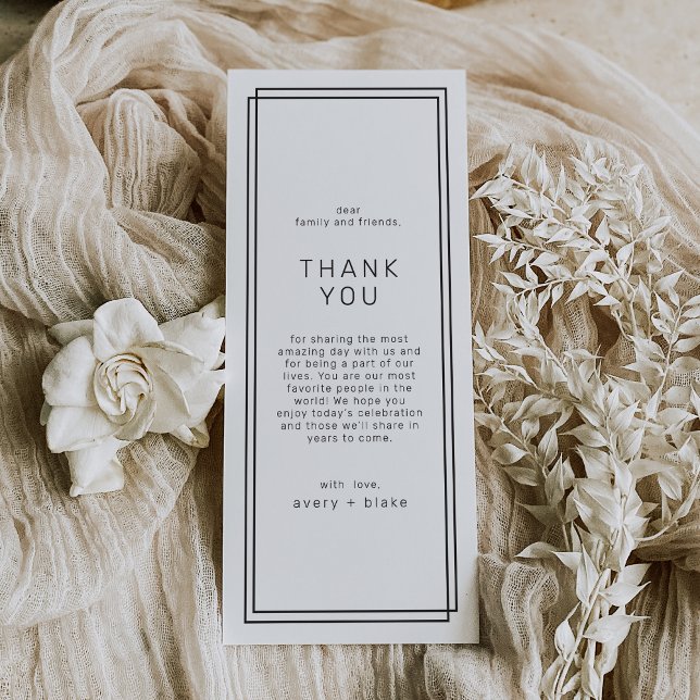 Menú AVERY Modern Minimal Boda Table Gracias Cartas (AVERY Modern Minimal Wedding Table Thank You Cards)
