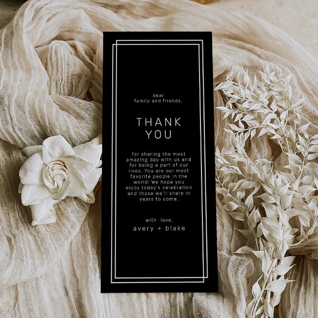 Menú AVERY Moderna Mesa Boda Negra Gracias Cartas (AVERY Modern Black Wedding Table Thank You Cards)