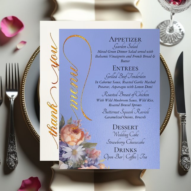 Menú Azul Celeste - Monograma, Flores Silvestres & Grac (Subido por el creador)