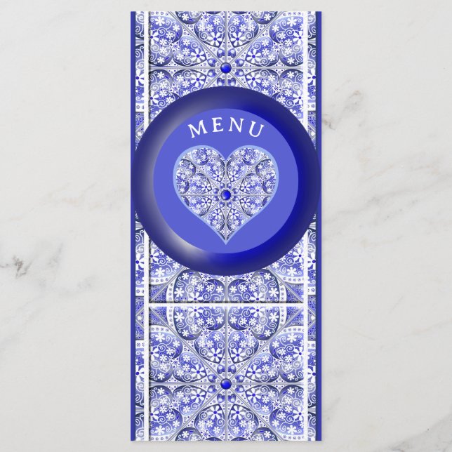 Menú Azul de encaje cerámico de Grecia (Reverso)