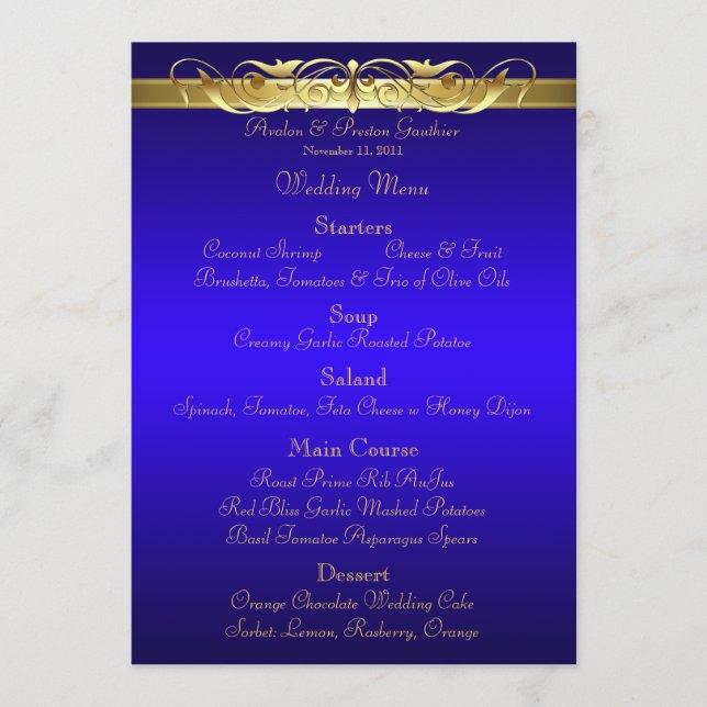Menú azul de la boda de la grande duquesa voluta (Anverso)