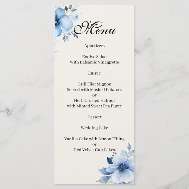 Menú azul de Quinceañera (Anverso)