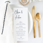 Menú Azul marino | Boda de escritura manuscrita moderna<br><div class="desc">Diseñado para coincidir con nuestras invitaciones de boda manuscritas modernas. Un hermoso diseño basado en tipografía con un toque minimalista,  con escritura moderna manuscrita azul marino y letras serif clásicas. Personalice los elementos de menú utilizando ocho campos de texto personalizados.</div>