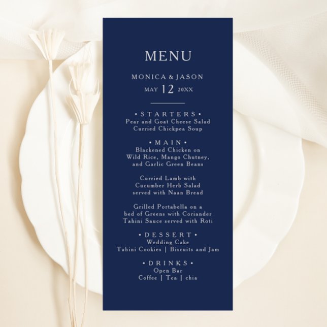 Menú Azul marino mínimo clásico | Cena Boda plateada (Subido por el creador)