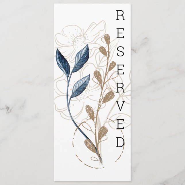 Menú Azul Oro Moderno Floral Elegante Rótulo Silla (Anverso)
