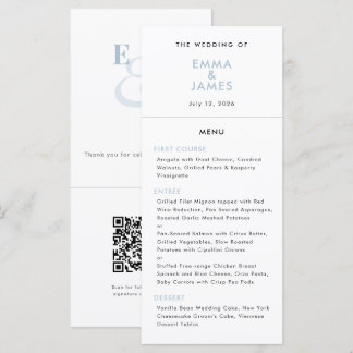 Menú Azul Polvoriento Ampersand Boda | Código QR | Eleg