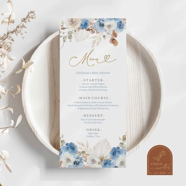 Menú Azul Polvoriento Azul Boho Floral (Subido por el creador)