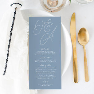 Menú Azul turbio Script Watermark Monogram Boda