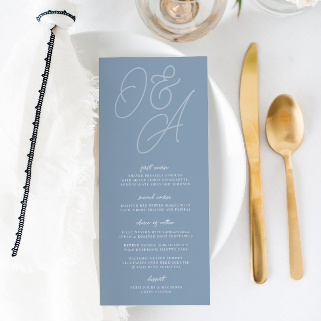 Menú Azul turbio | Script Watermark Monogram Boda (Subido por el creador)