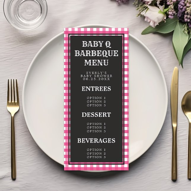 Menú Baby Shower Baby Q Pink Gingham Plaid (Subido por el creador)