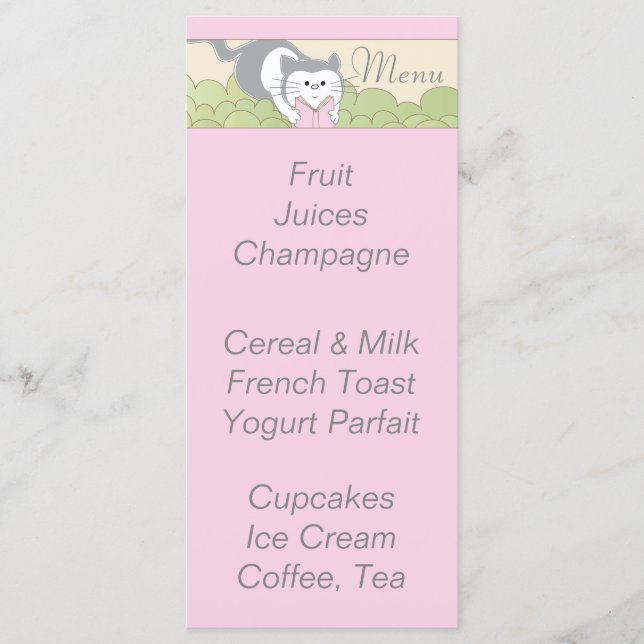 Menú Baby Shower "Biblioteca de gatos rosados" (Anverso)