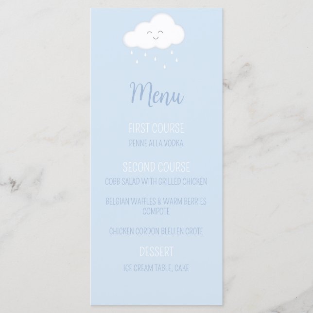 Menú Baby Shower Blue Cloud Boy (Anverso)