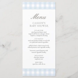 Menú Baby Shower Blue Gingham Boy