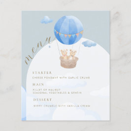 Menú Baby Shower Blue Hot Air Balloon Bear Arch