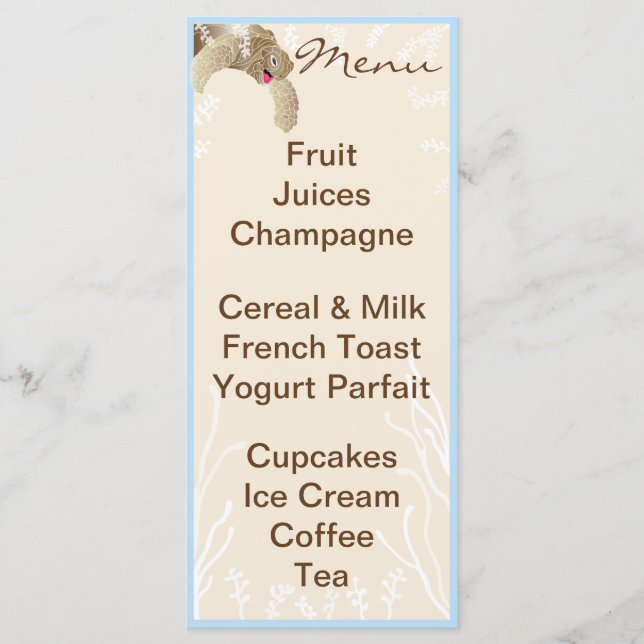 Menú Baby Shower "BlueTurtle" (Anverso)