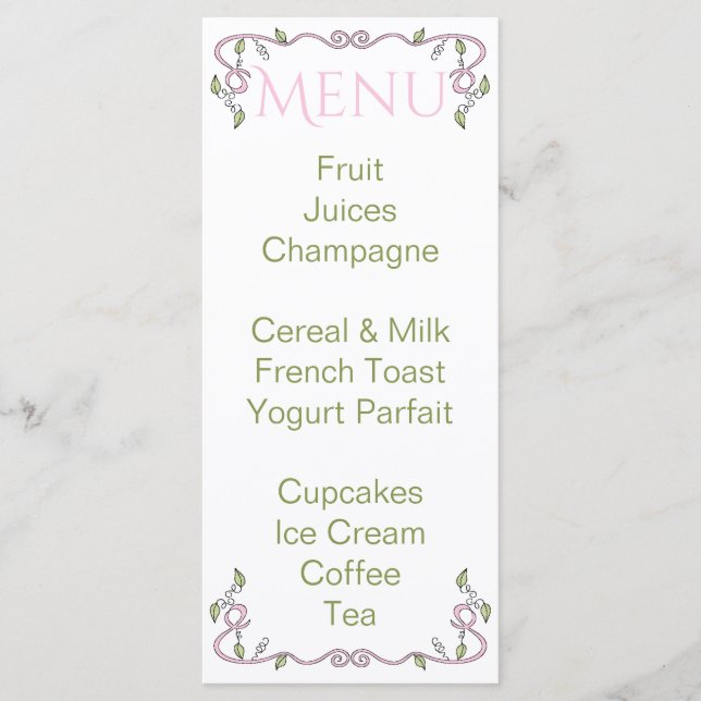 Menú Baby Shower "Castillo en el cielo/rosa" (Anverso)